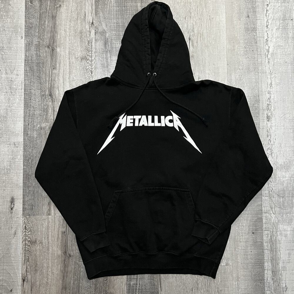 Metallica Pullover Band Hoodie Black Drawstring Metal Basic Logo Sz Large